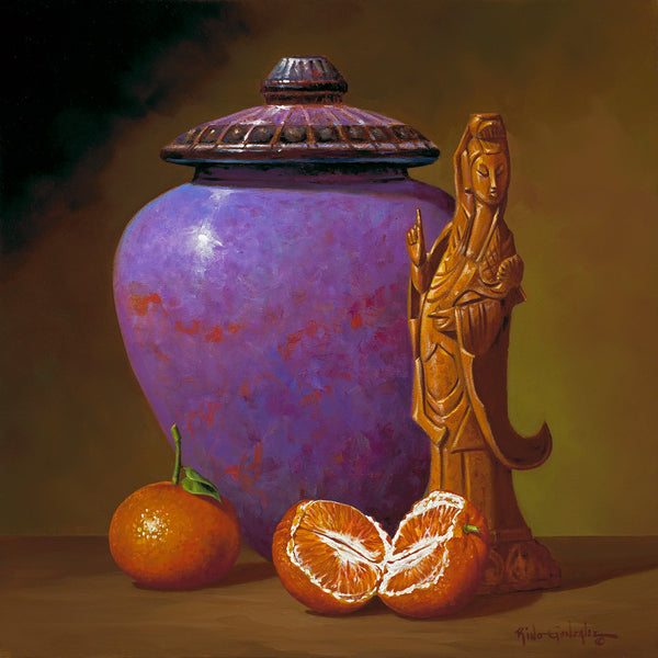 "Purple Jar & Tangerines"  Giclee on Canvas
