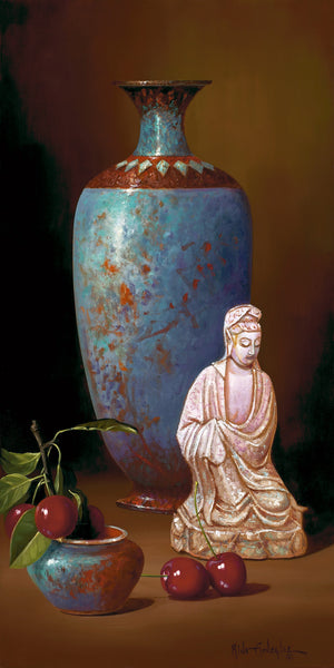 "Teal Vase & Cherries"  Giclee on Canvas
